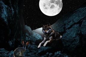 Night Moon Wolf Hare