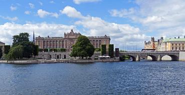 landscape of Stockholm Parliament and river