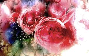 Beautiful and colorful painting of the roses, with the frame