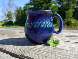 blue patterned mug