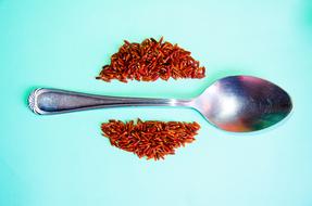 brown dry rice near the spoon