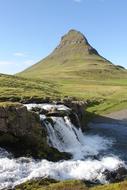 waterfall green mountains landscape