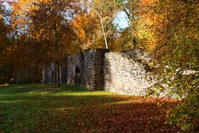 Ruin Stone Wall Autumn Fall