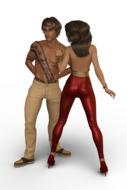 a man with a girl in red pants