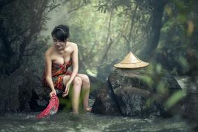 Asia Woman Bath Washing