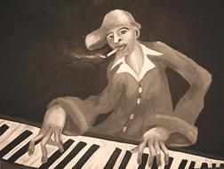 painting sepia piano player