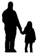 father and child girl holding hands, silhouette