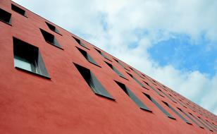 red Building Clouds Perspective