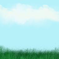 computer generated image of green grass, blue sky and white clouds