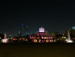 Night lights of fountain in Chicago