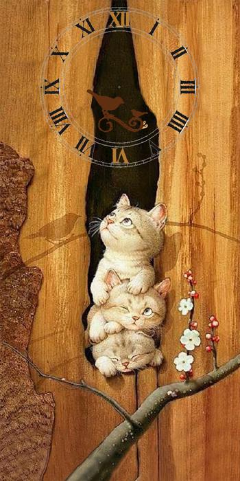 Kittens Birds Clock Key