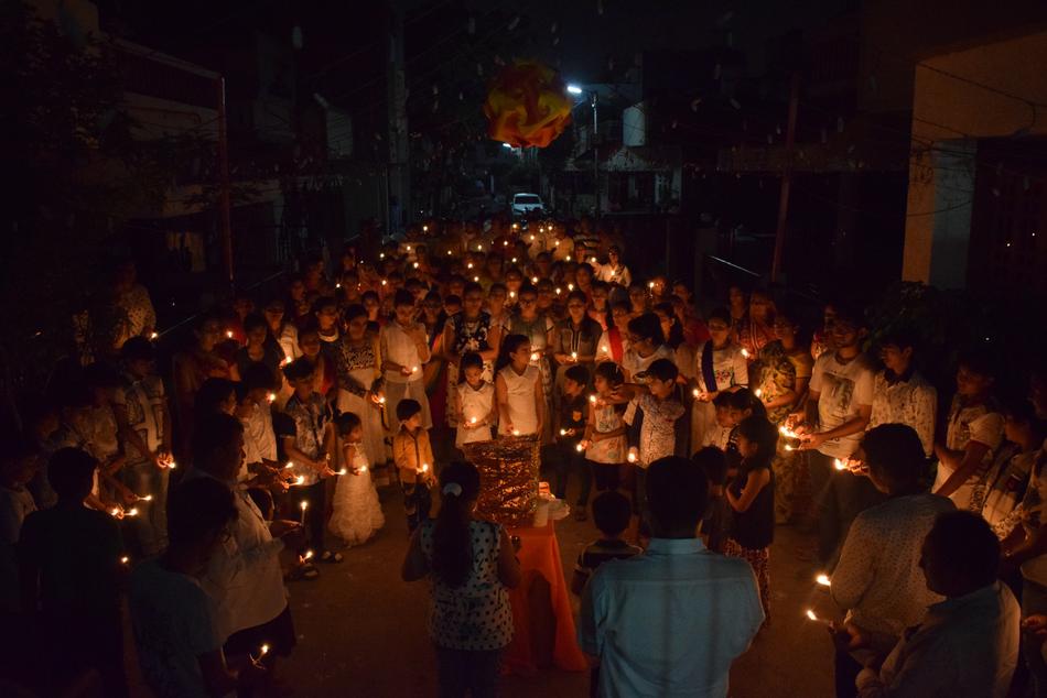 crowd of people on the march of candles in Seoul