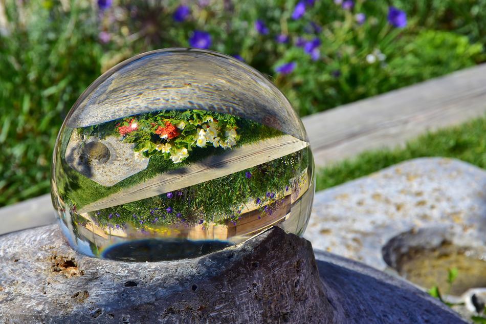 Glass Ball Mirroring Flowers