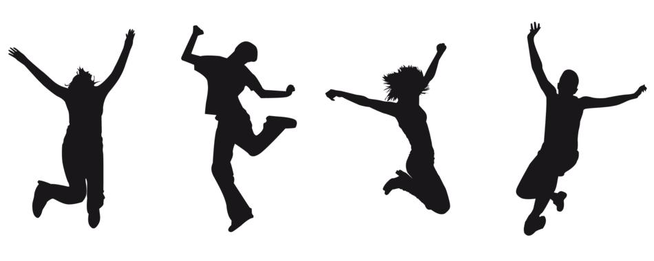 silhouette of happy people