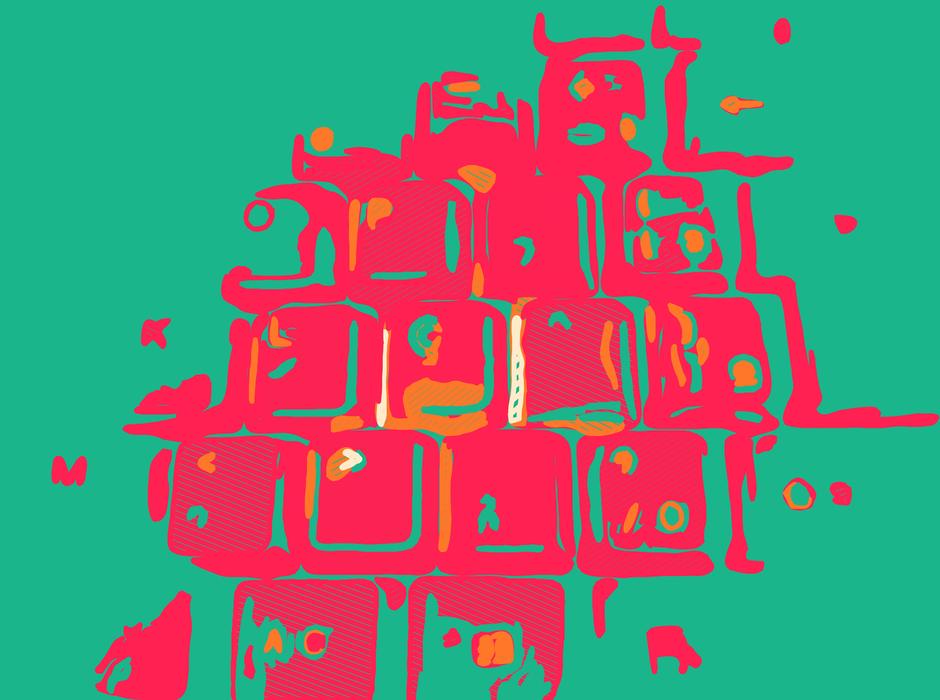 part of the red keyboard on a green background