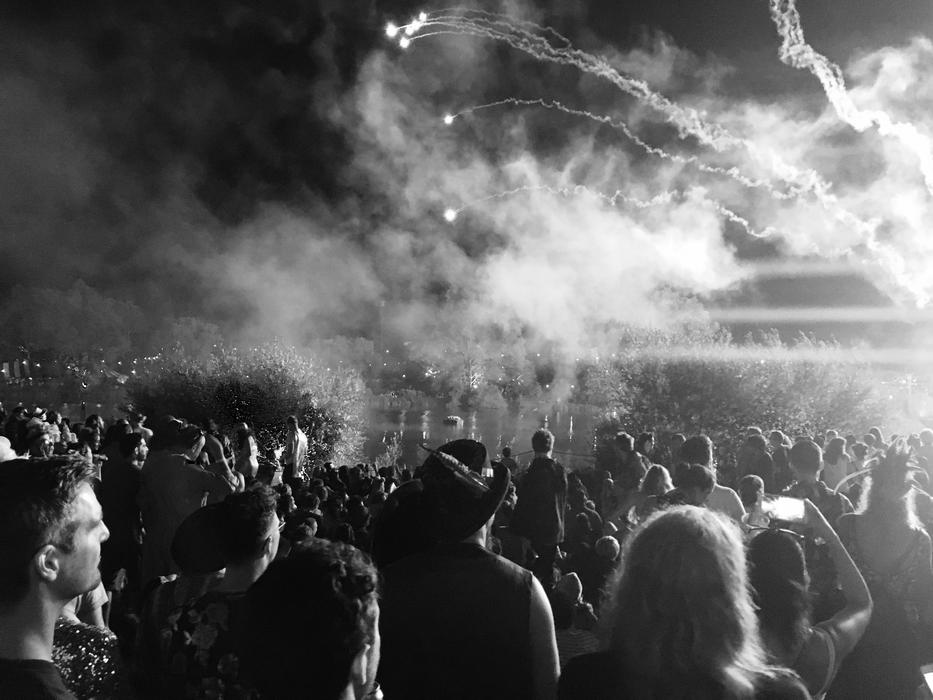 Festival Fireworks Crowd Black And