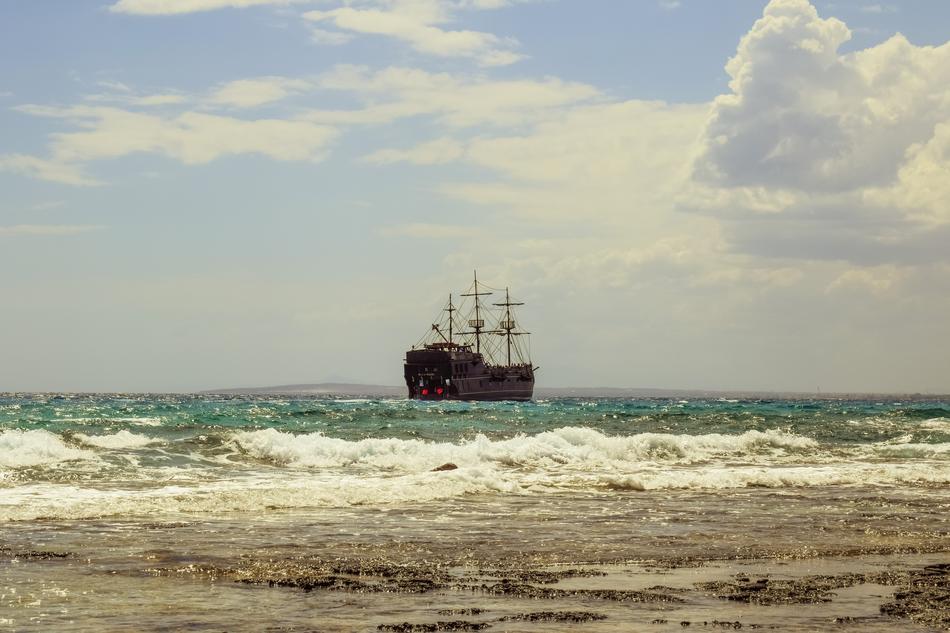seascape with a pirate ship