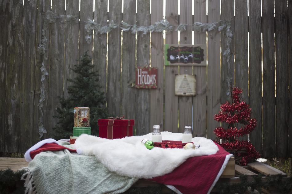 Christmas decorated table outside the house