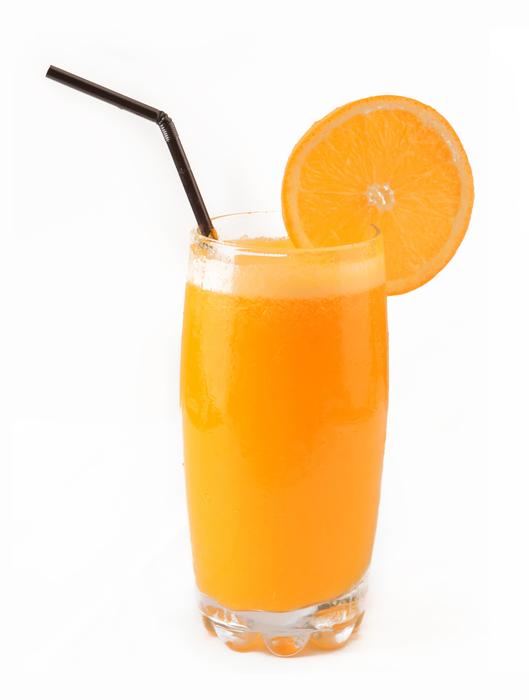 orange juice with a straw