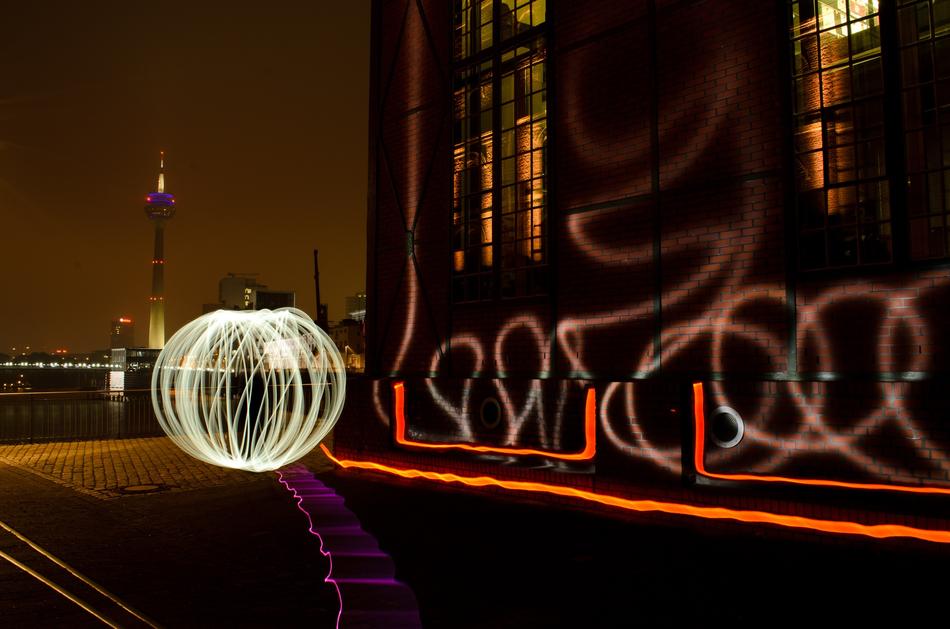 luminous decorations in the port of Dusseldorf