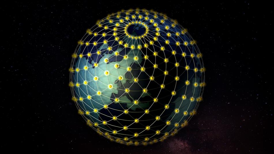 green sphere with yellow balls