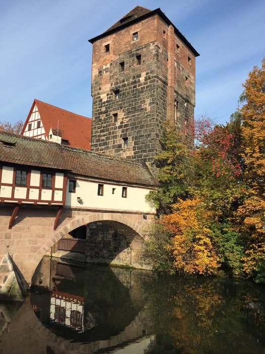 photo of medieval buildings and river in Nuremberg