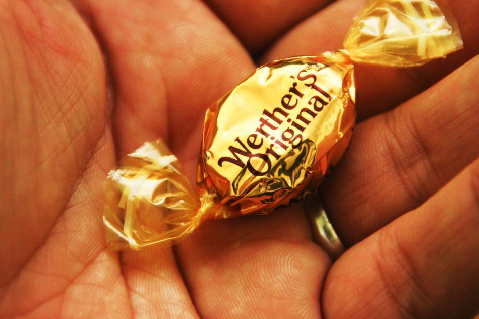 chocolate candy in a gold wrapper