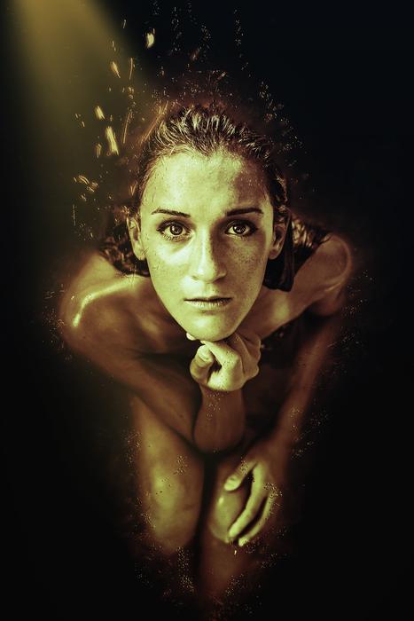 woman gold water eyes contrast