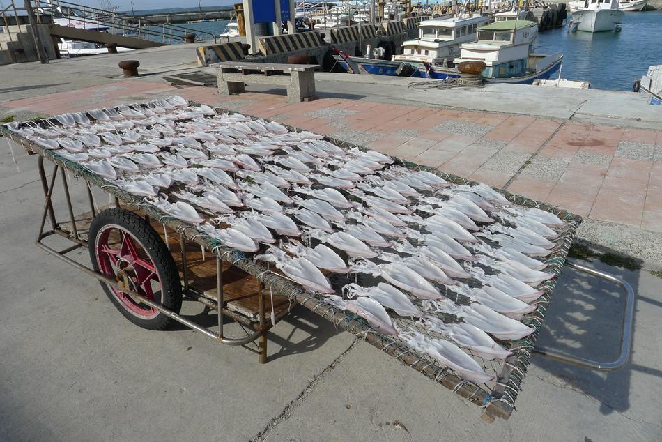 raw fish on a cart