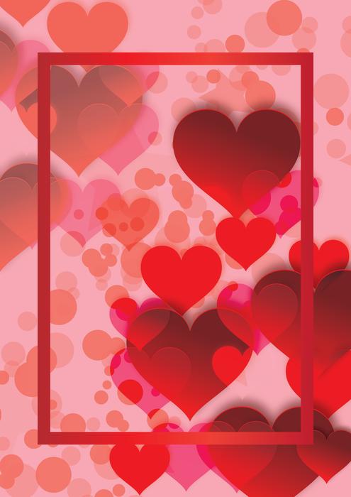 red hearts with a postcard frame