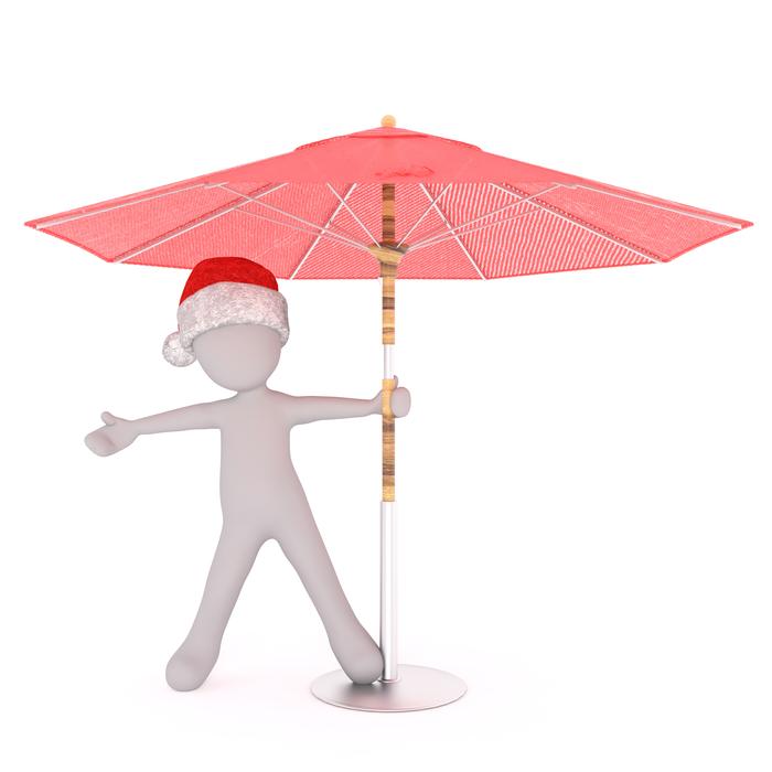 a red umbrella with a white man