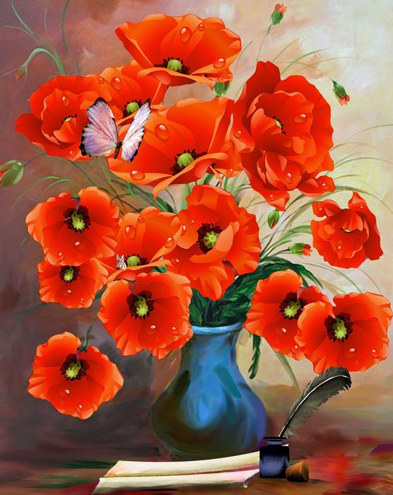 poppies vase art traditionally