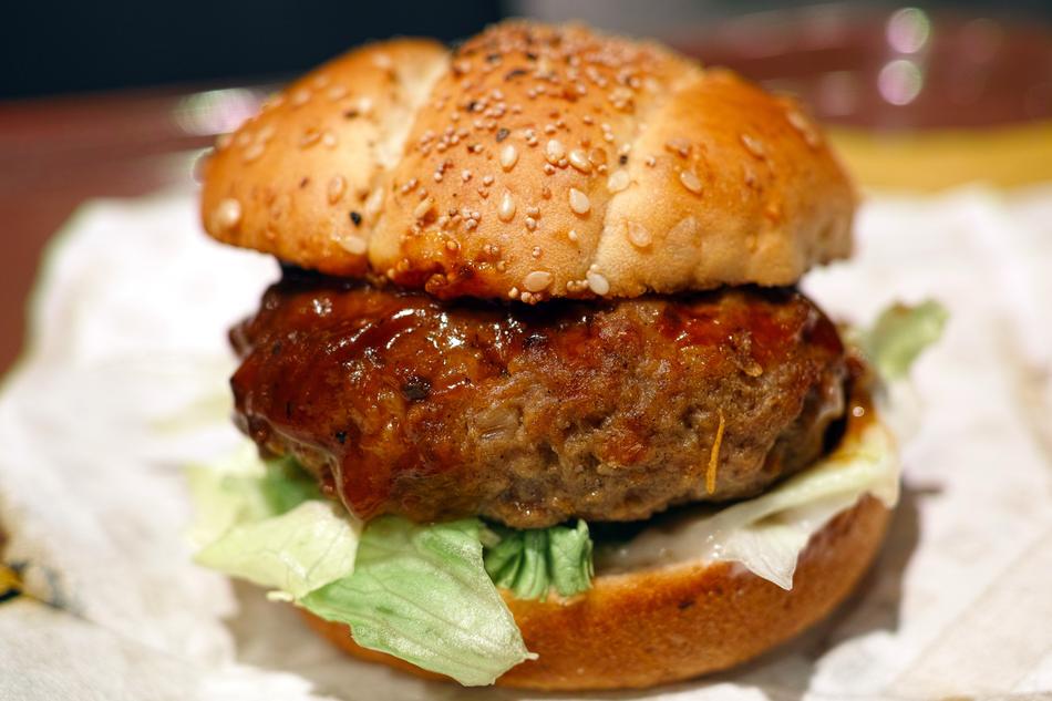 juicy burger at a restaurant
