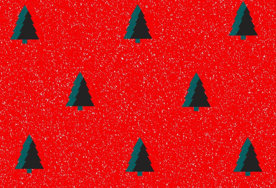 green christmas trees on red background