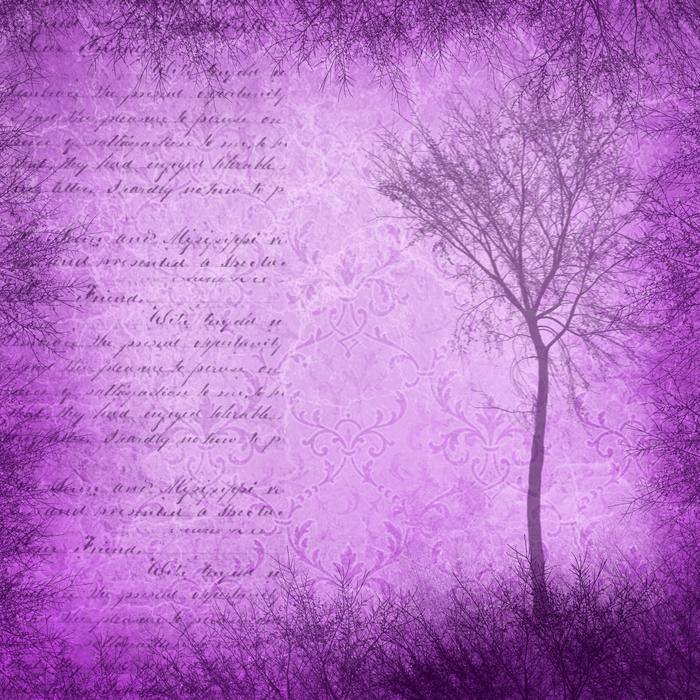 letter and tree image on purple background