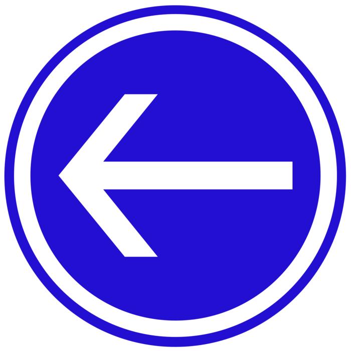 blue sign with a white arrow by the road