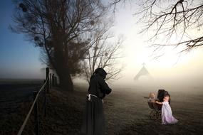 Child and Monk and Fog trees
