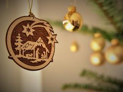 wooden sign on christmas tree