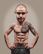 caricature photo of a man with muscles and tattoos