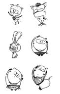 Beautiful black and white drawing of the cute animals at white background