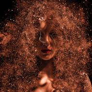 girl face covered with hair