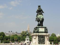 rear view of equestrian monument to Empress Elisabeth in city, Austria, vienna