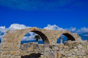 Beautiful ancient ruins at blue sky background in Kourion, Cyprus