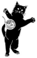 Black and white drawing of the cat playing with the yarn
