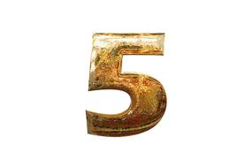 number digit five 5 golden glass