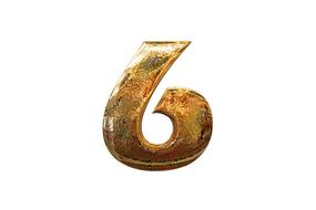 number digit six 6 golden glass