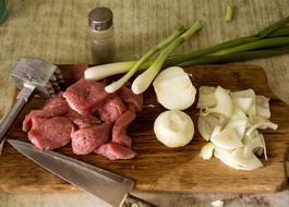 raw meat with onions