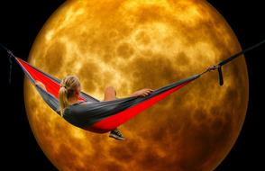 girl rests in hammock at red planet, fantasy