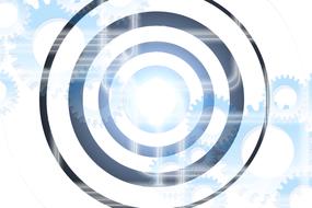 Black circles with the blue center with light, at background with the blue gears, clipart