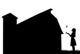 house and butterfly and girl drawing